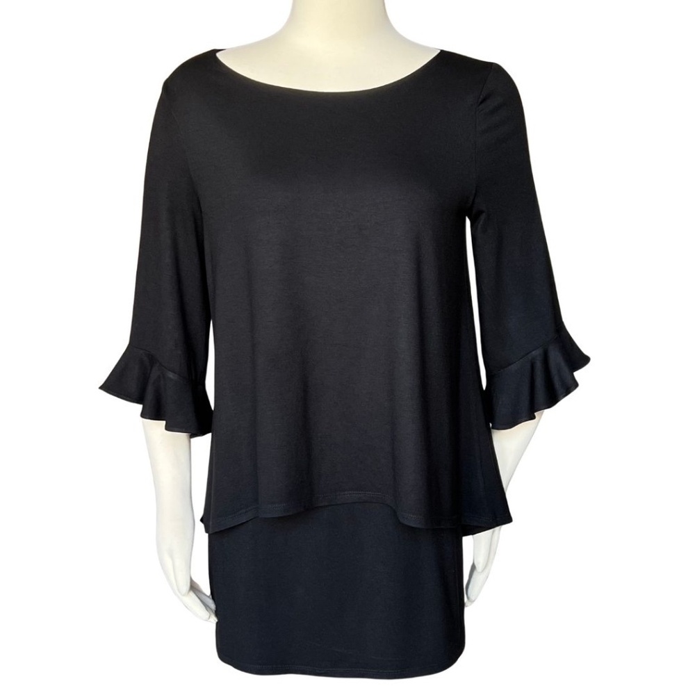 White House Black Market Black Layered Boatneck Tunic With 3/4 Sleeves Size M - Picture 5 of 6
